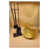 Brass Fireplace Wood Rack & Utensils