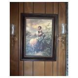 Lamb Picture With Girl & Candle Wall Sconces