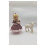 2 Ceramic Figurines Girl Holding A Kitten & Lamb.