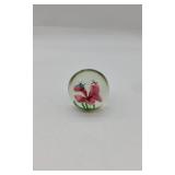 Art Glass Paperweight / Pink Flower & 2 Butterflys
