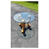 Wood Base Table w/ Round Glass Top