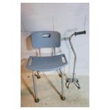 Retro Plastic Chair on Wheels, Walking Cane &