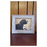 Oil Painted Dog on Canvas in Wood Frame