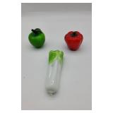 3 Hand Blown Art Glass Vegetable & Fruit Articles.