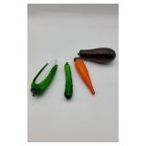 4 Hand Blown Art Glass Vegetable Articles.