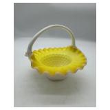 Fenton Hobnail Overlay Yellow Ruffled Edge Basket