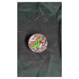 Art Glass Paperweight With Flowers.
