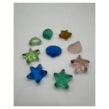 9 Murano "Starfish & Seashells" glass figures.