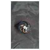 Art Glass Paperweight Blue/ W Swirl & Flower.