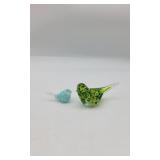2 Hand Blown Glass Birds.