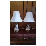 2 Porcelain Victorian Lamps W/Shades