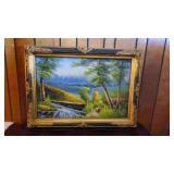 Water Fall Scene Print In Gold Frame