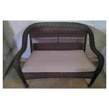 Plastic Wicker Bench w/Cushion
