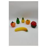 6 Hand Blown Art Glass Fruit Articles.