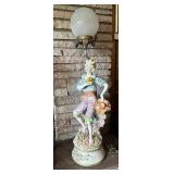 Large Figural Porcelain Victorian Style Lamp.