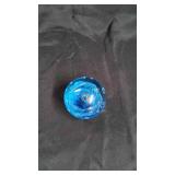 Art Glass Paperweight With Blue Swirl & Bubbles.