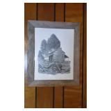 Log Cabin Scene Print In Barnwood Frame
