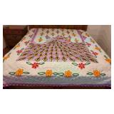 Peacock & Floral Chenille Bedspread
