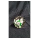Round Art Glass Flower Paperweight