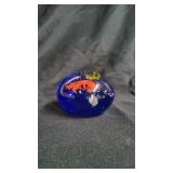 Blue Art Glass Paperweight With Crab.
