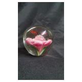 Art Glass Paperweight, Flowers & Bees.