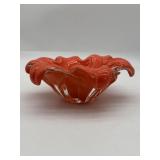 Murano Style Orange & Clear Flower Bowl.