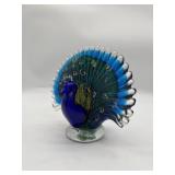 Hand Blown Murano Style Art Glass Peacock.