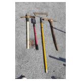 2 Mattocks, 1 Rake & Small Shovel