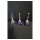 3 Boehmeian Hand Painted Crystal Bells.