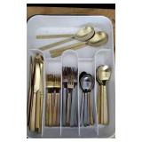 Gold Tone Flatware Set.