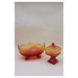 Amberina Glass Footed Bowl and Lidded Dish
