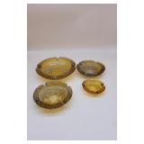 4 Amber Glass Mid-Century Modern Nesting Ashtrays