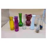 10 Colored Glass Flower Vases