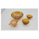 4 Marigold Carnival Glass Items