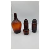 4 Amber Glass Jars & Jug