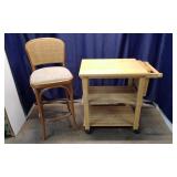 Soild Wood Rolling Kitchen Island Cart & Stool