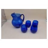 Cobalt Blue Glass Pitcher & Drinking Set