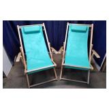 Pair Of SKYDOG Folding Acacia Wooden Sling Chairs
