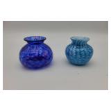 2 Blue Blown Glass Vases