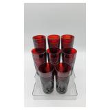 Eight Ruby Red Crystal Glasses