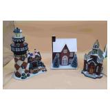 5 Miniature Lighted Christmas Village Statues