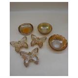 Marigold Carnival Glass Ash Tray & Trinket Dishes