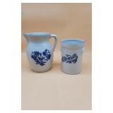White & Blue Pottery Pitcher & Jar