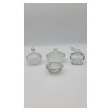 4 Clear Glass Lidded Candy Dishes