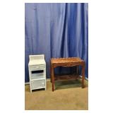 White Wicker Nightstand & Wooden Tray-Top Table