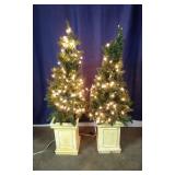 Set of 2 Pre-Lit Artificial Christmas Porch Trees