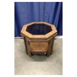 Octagon Oak End Table W Inset Glass Top