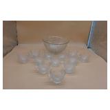 Glass Punch Bowl With 12 Cups and Spoon