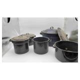Black & White Speckled Porcelain Enamelware Pots