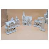 4 Lenox Lighted Christmas Houses and Mikasa Cross